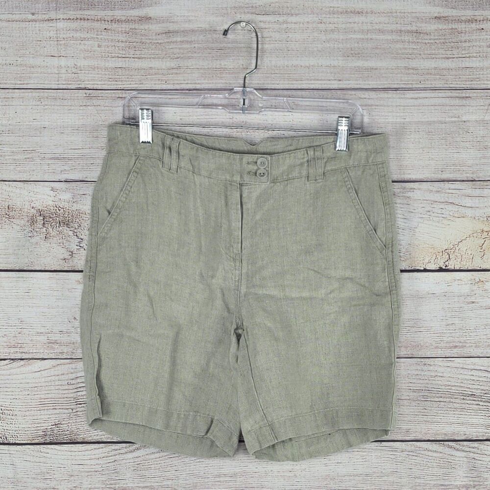 Garnet Hill 100% Linen High Rise Trouser Shorts Tan Size 8 Summer Relaxed